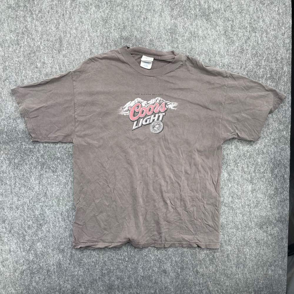 Vintage Coors Light T Shirt XL Brown The Silver Bullet Graphic Distressed Cotton